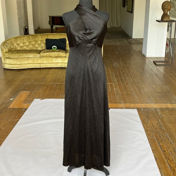 Handmade Dresses & Skirts - Handmaid vintage black and gold polka maxi length dress